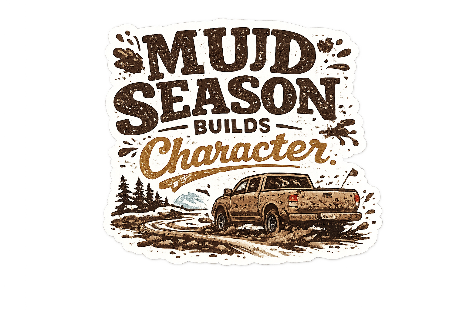 "Mud Season Builds Character" Sticker