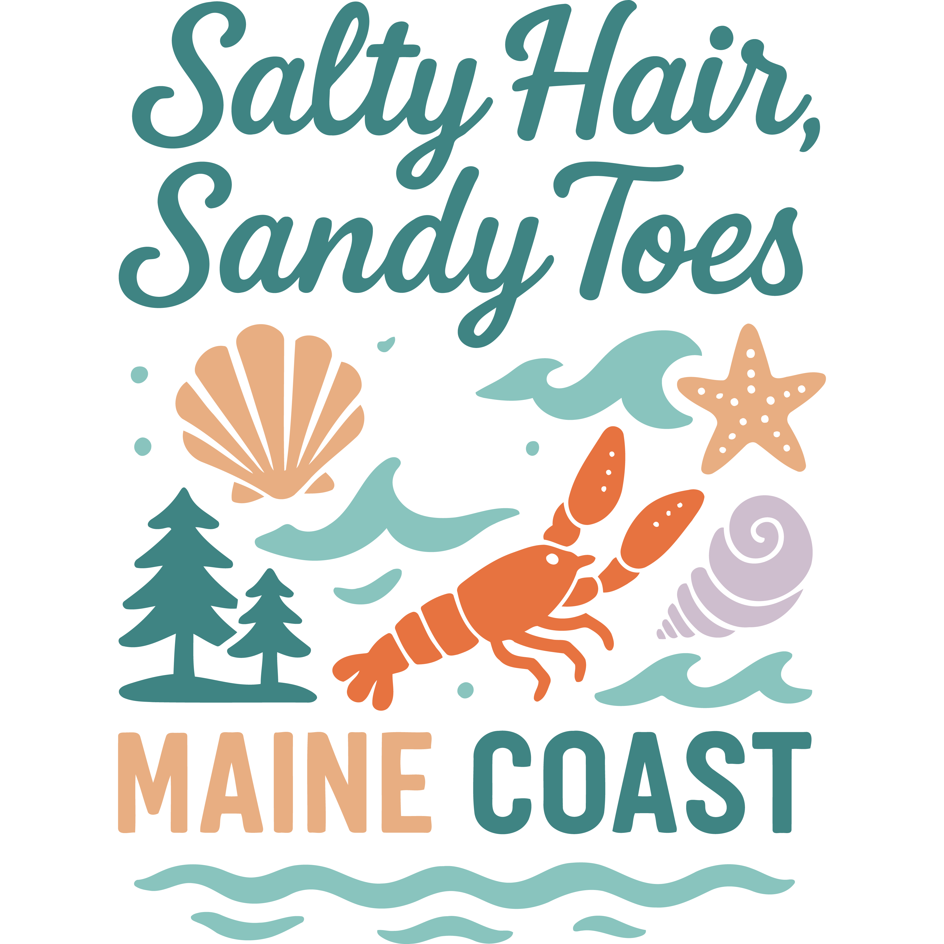 "Salty Hair, Sandy Toes — Maine Coast" Sticker